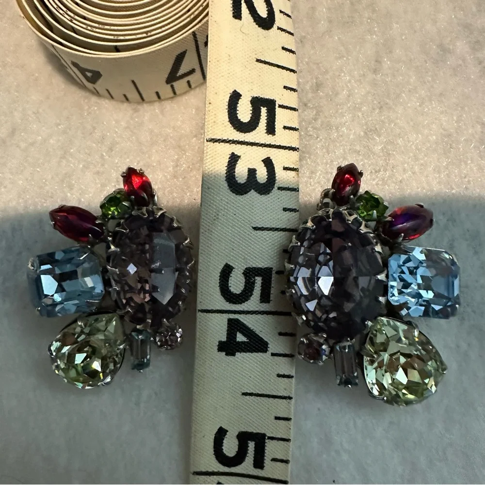 Alice Caviness Clustered Rhinestone Vintage Clip Earrings